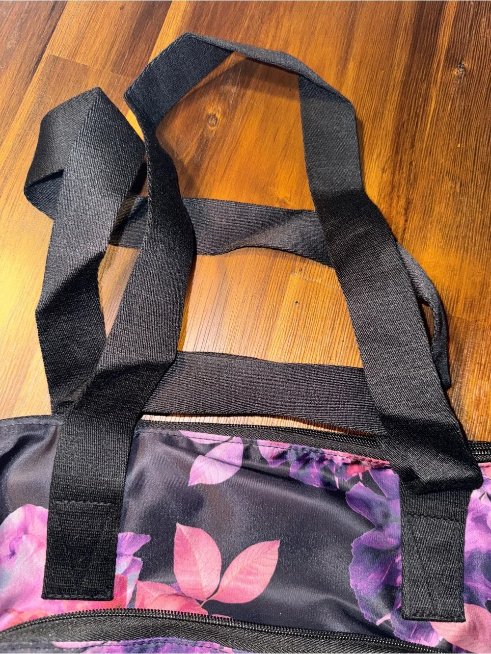 NWT Victoria's Secret Black Pink Purple Floral Packable Travel Tote Bag & Pouch
